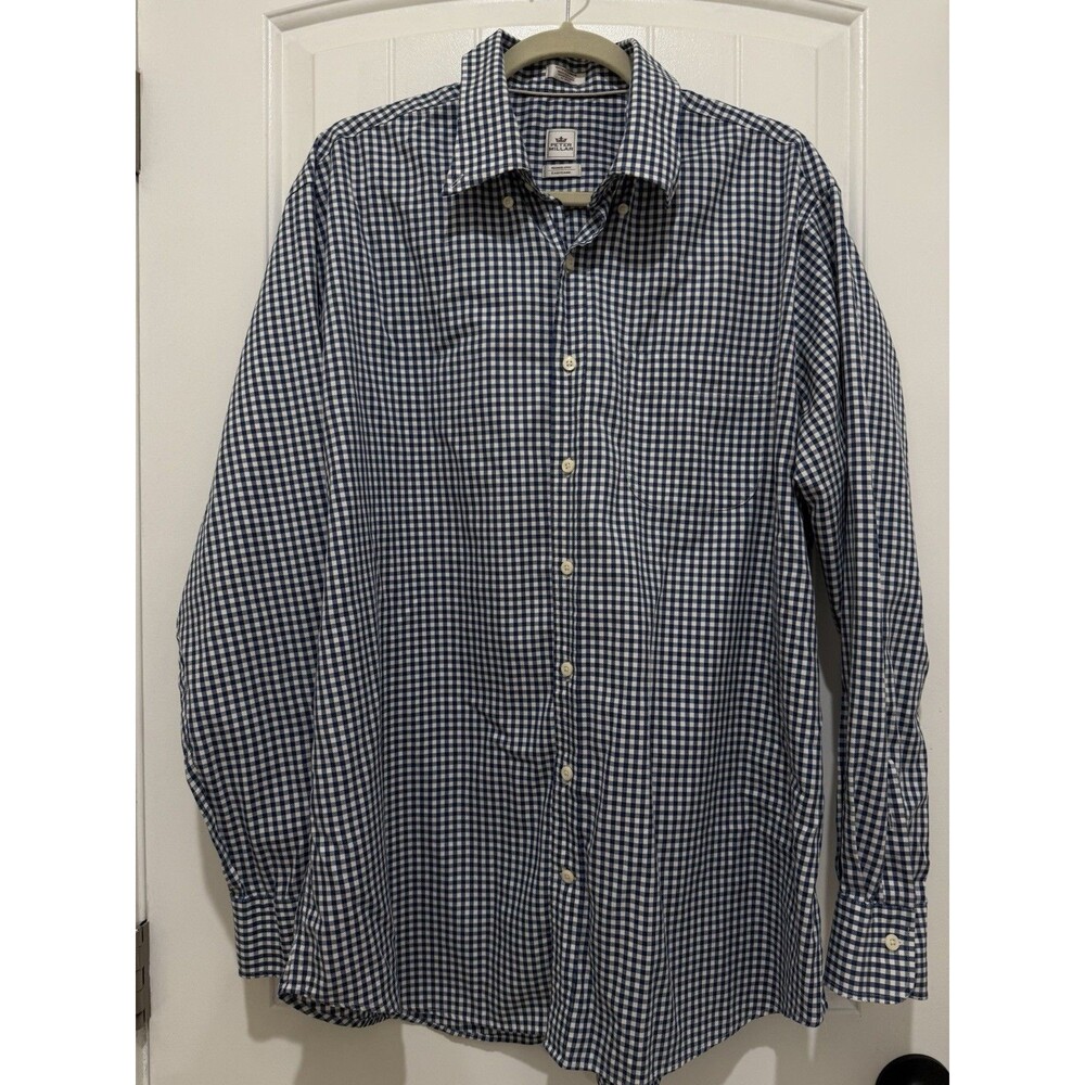 Peter Millar Button Down Mens XL Blue Gingham Nanoluxe Easy Care Cotton Shirt